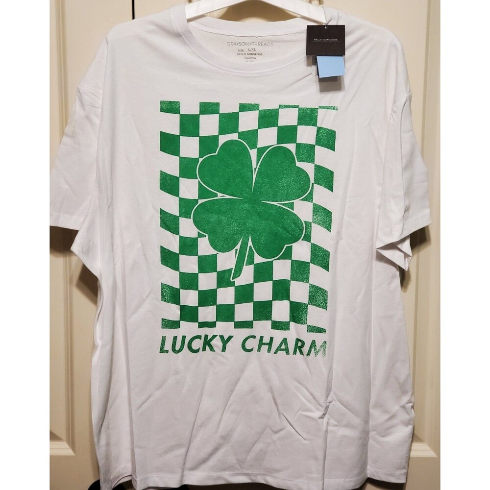 Grayson Threads Women's Lucky Charm Oversized Green Shamrock Shirt L / XL - NEW